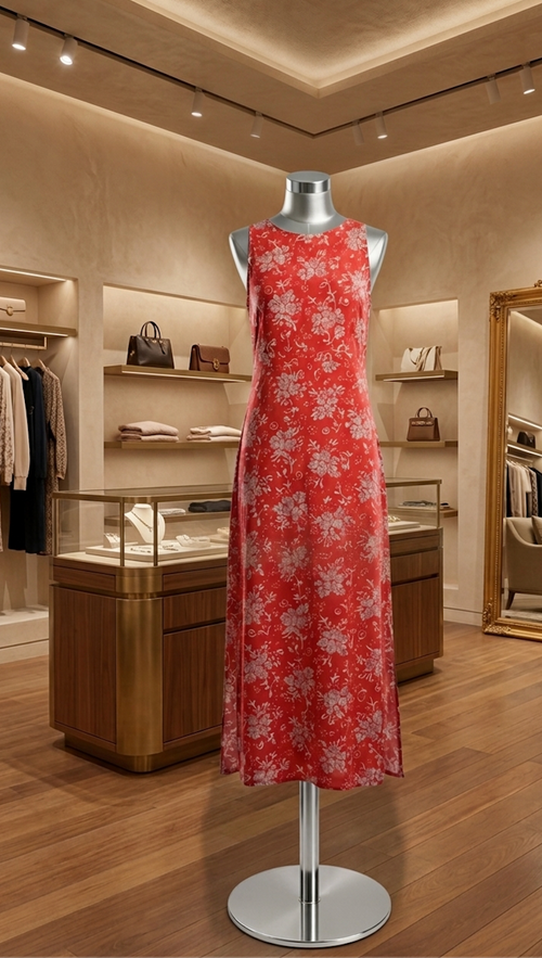 The Crimson Flora Column Dress