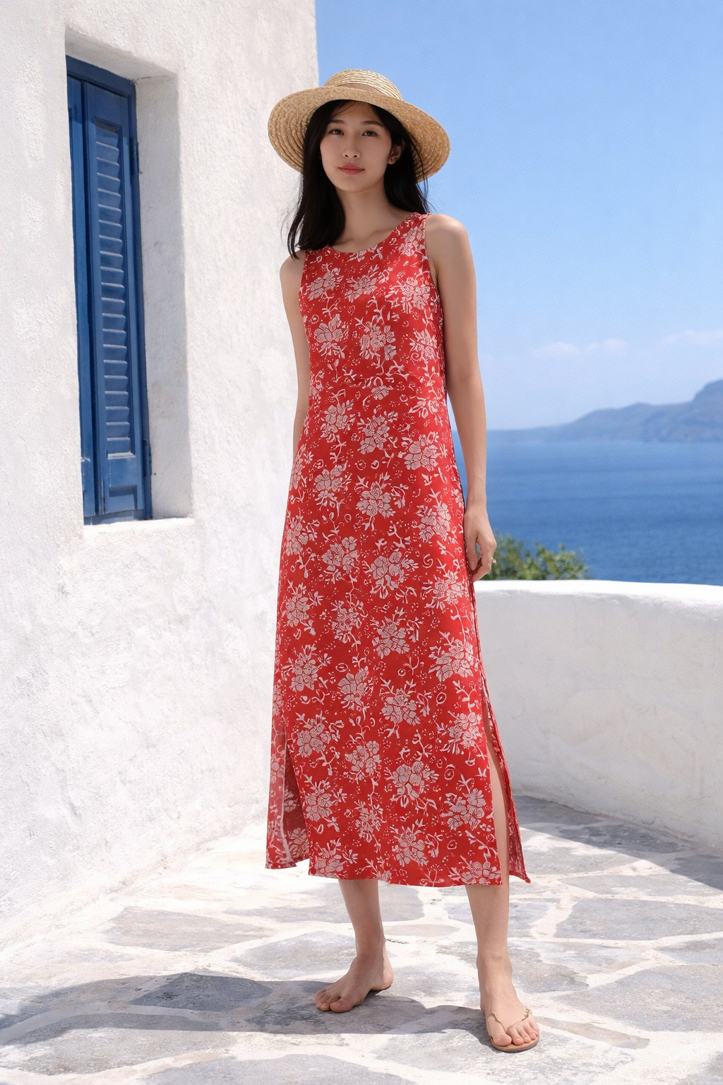The Crimson Flora Column Dress